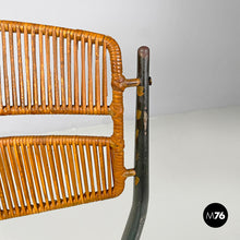 将图片加载到图库查看器,Chairs in rattan and green faux leather, 1960s