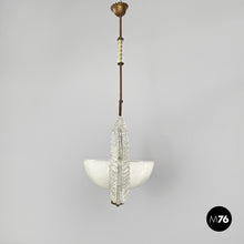 画像をギャラリービューアに読み込む, Transparent Murano glass and brass chandelier, 1940s