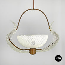 画像をギャラリービューアに読み込む, Transparent Murano glass and brass chandelier, 1940s