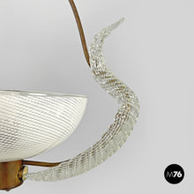 画像をギャラリービューアに読み込む, Transparent Murano glass and brass chandelier, 1940s