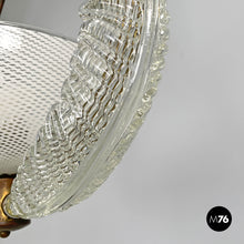 画像をギャラリービューアに読み込む, Transparent Murano glass and brass chandelier, 1940s