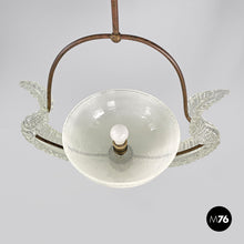 画像をギャラリービューアに読み込む, Transparent Murano glass and brass chandelier, 1940s