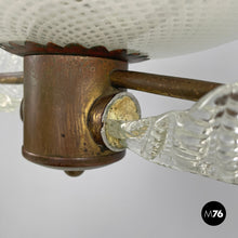 画像をギャラリービューアに読み込む, Transparent Murano glass and brass chandelier, 1940s