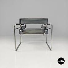 将图片加载到图库查看器,Black leather armchair Wassily or B3 by Marcel Breuer for Gavina, 1970s