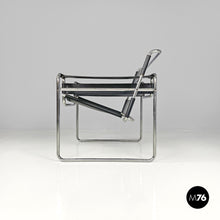 将图片加载到图库查看器,Black leather armchair Wassily or B3 by Marcel Breuer for Gavina, 1970s