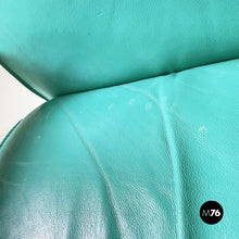 Load image into Gallery viewer, Armchair in aqua-green leather, wood and metal, 1980s