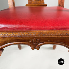 Load image into Gallery viewer, Wooden chairs with red leather, 1900s