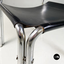 将图片加载到图库查看器,Chairs in black leather and tubular metal, 1980s