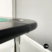 画像をギャラリービューアに読み込む, Game table in green fabric, black leather and chromed steel, 1970s