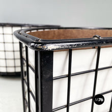 Load image into Gallery viewer, Planters in black metal, white wood and blue plastic, 1980s