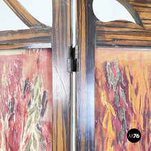 Load image into Gallery viewer, Three-door screen hand painted on fabric and wood, early 1900s