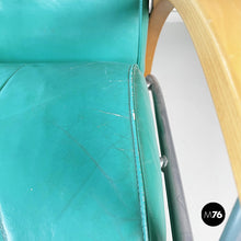 Load image into Gallery viewer, Armchair in aqua-green leather, wood and metal, 1980s