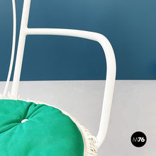 画像をギャラリービューアに読み込む, Garden chairs in white painted wrought iron and fabric, 1960s