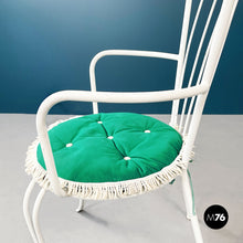 画像をギャラリービューアに読み込む, Garden chairs in white painted wrought iron and fabric, 1960s