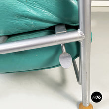 Load image into Gallery viewer, Armchair in aqua-green leather, wood and metal, 1980s