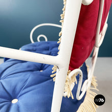 画像をギャラリービューアに読み込む, Garden bench in white wrought iron and fabric, 1960s