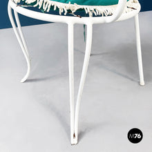 画像をギャラリービューアに読み込む, Garden chairs in white painted wrought iron and fabric, 1960s