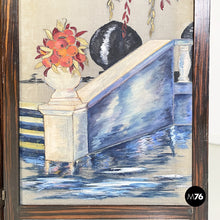 Load image into Gallery viewer, Three-door screen hand painted on fabric and wood, early 1900s