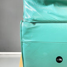 Load image into Gallery viewer, Armchair in aqua-green leather, wood and metal, 1980s