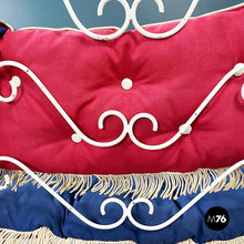 画像をギャラリービューアに読み込む, Garden bench in white wrought iron and fabric, 1960s