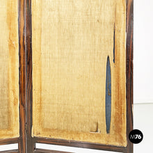 Load image into Gallery viewer, Three-door screen hand painted on fabric and wood, early 1900s