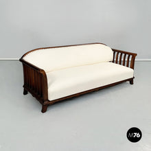 Load image into Gallery viewer, Wooden sofa and armchairs with white fabric, 1940s