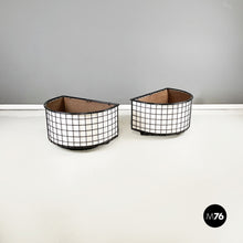 Load image into Gallery viewer, Planters in black metal, white wood and blue plastic, 1980s