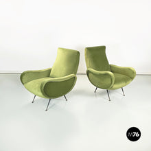 Load image into Gallery viewer, Armchairs in green velvet and black metal, 1950s