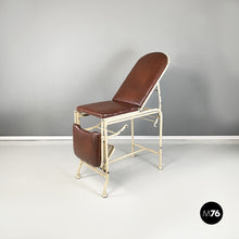 Load image into Gallery viewer, Medical laboratory bed in brown leather and white metal, 1940s