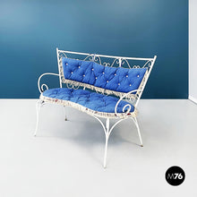 画像をギャラリービューアに読み込む, Garden bench in white wrought iron and fabric, 1960s