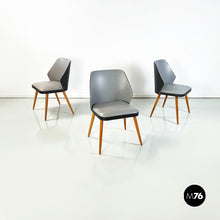 将图片加载到图库查看器,Chairs in black and gray leather and wood, 1980s