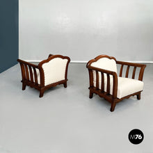 Load image into Gallery viewer, Wooden armchairs with white fabric, 1940s