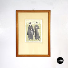 画像をギャラリービューアに読み込む, Engraving print with color of two priests by Gianfilippo Usellini, 1900-1970s