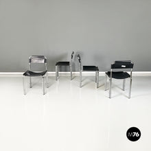 将图片加载到图库查看器,Chairs in black leather and tubular metal, 1980s