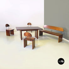 Charger l'image dans la galerie, Chairs, bench and dining table in solid wood, 1980s