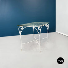 画像をギャラリービューアに読み込む, Garden table in white wrought iron and glass, 1960s