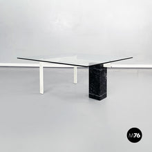 画像をギャラリービューアに読み込む, Square coffee table in glass, iron and marquinia marble, 1980s