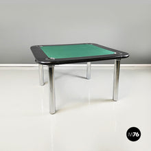 画像をギャラリービューアに読み込む, Game table in green fabric, black leather and chromed steel, 1970s