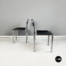 将图片加载到图库查看器,Chairs in black leather and tubular metal, 1980s