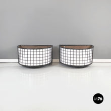 Load image into Gallery viewer, Planters in black metal, white wood and blue plastic, 1980s