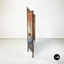 Load image into Gallery viewer, Three-door screen hand painted on fabric and wood, early 1900s