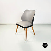 将图片加载到图库查看器,Chairs in black and gray leather and wood, 1980s
