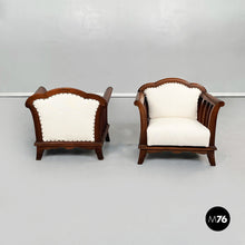 Load image into Gallery viewer, Wooden armchairs with white fabric, 1940s