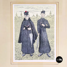 画像をギャラリービューアに読み込む, Engraving print with color of two priests by Gianfilippo Usellini, 1900-1970s