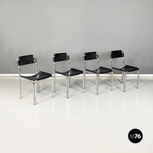 将图片加载到图库查看器,Chairs in black leather and tubular metal, 1980s