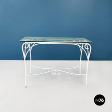 画像をギャラリービューアに読み込む, Garden table in white wrought iron and glass, 1960s