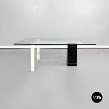 画像をギャラリービューアに読み込む, Square coffee table in glass, iron and marquinia marble, 1980s