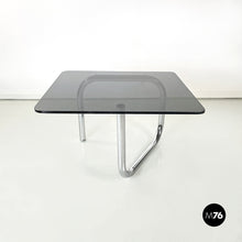 画像をギャラリービューアに読み込む, Coffee table with smoked glass and chromed steel, 1970s