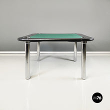 画像をギャラリービューアに読み込む, Game table in green fabric, black leather and chromed steel, 1970s