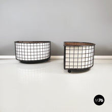 Load image into Gallery viewer, Planters in black metal, white wood and blue plastic, 1980s